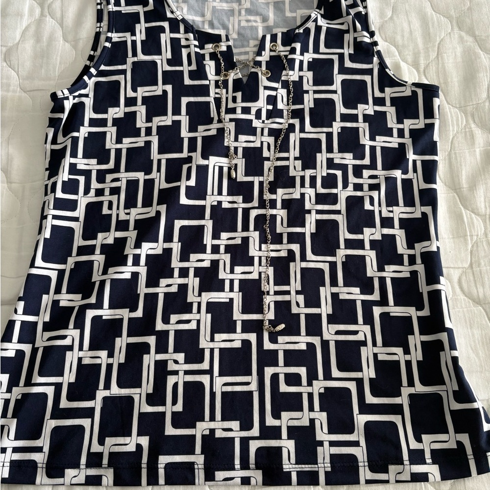 Navy and White Geometric Tank Top